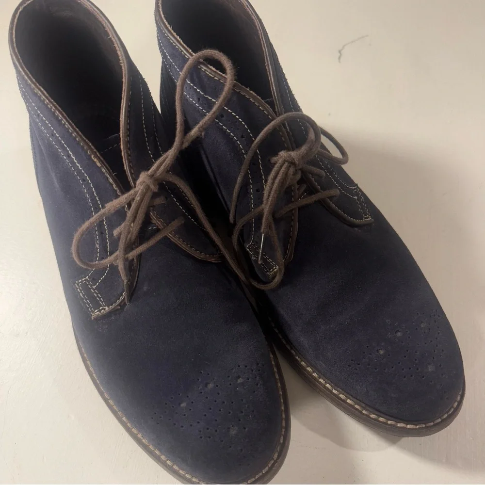 JOHNSTON & MURPHY Navy Chukka Ankle Boots Sz. 8.5M Suede Brogue Mens Lace-Up